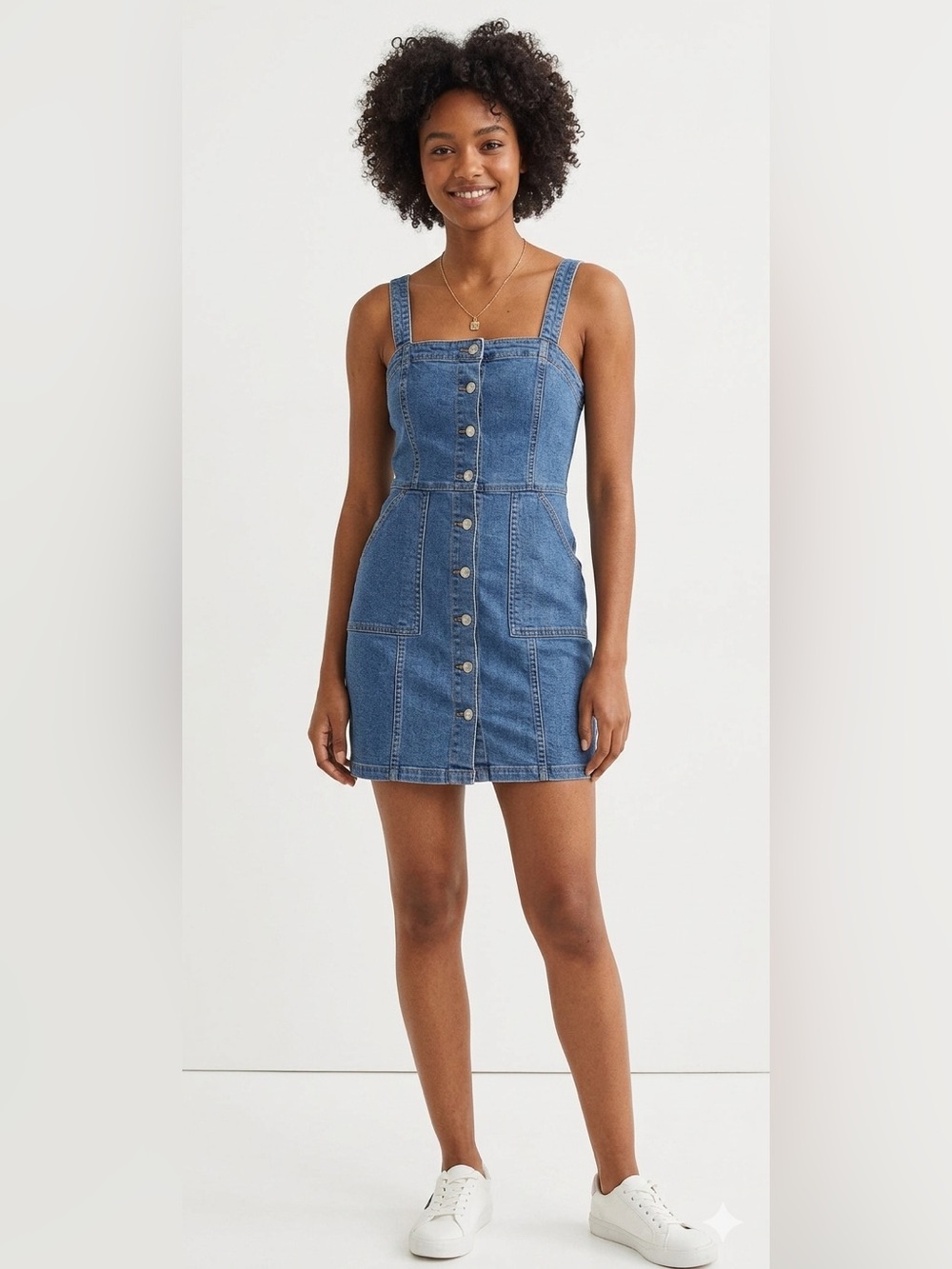 🔸H&M Divided Blue Denim Button Up Mini Overall Style Dress Size 3XS